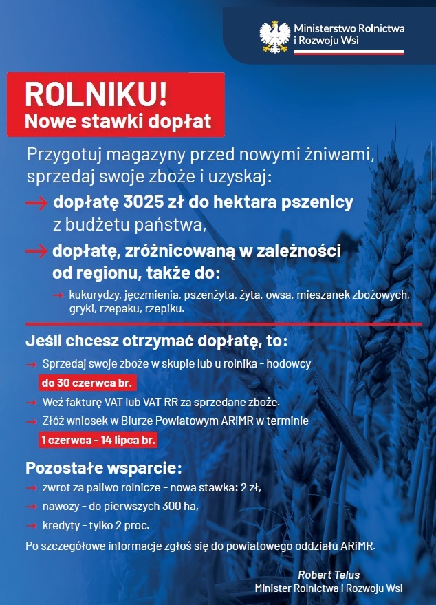 Nowe stawki dopłat dla rolników